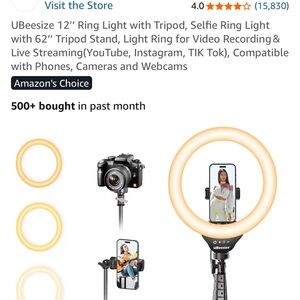 UBeesize LED Ring Light with Tripod - Warm White Glow